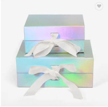 Coutume se pliante magnétique rigide de papier olographe de boîte-cadeau de chaussure imprimée avec le ruban